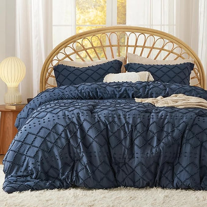 Bedsure California King Comforter Set - Navy Blue Comforter, Boho Tufted Shabby Chic Bedding for Kids, 3 Pieces Vintage Farmhouse Bed Set for All Seasons, Fluffy Soft Bedding with 2 Pillow Shams