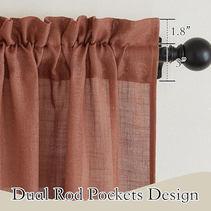 RYB HOME Linen Curtains 95 inches Long, Airy Breathable Absorbent Curtains & Drapes, Light Filter Half Privacy Protect for Sliding Door, Doorway, Living Room, Nursery, Wide 52", 2 Panels, Terracotta