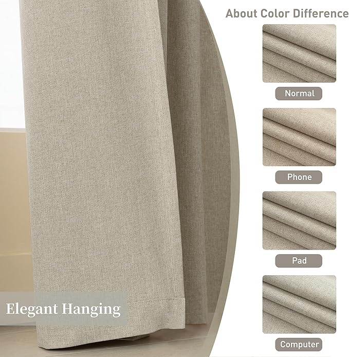 KangBang Extra Wide Blackout Curtains for Living Room Track System, Faux Linen Back Tab Loop Pocket Pleated Floor to Ceiling Drapes for Sliding Patio Door(2 Panels, 60Wx108L, Linen)