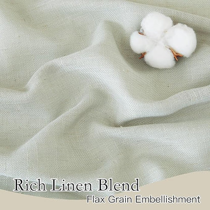 RYB HOME Linen Blended Curtains for Dining Room Laundry Room, Grommet Semi Transparent Wrinkle-Resistant Privacy Vintage Semi Sheer Panels for Nursery, Sage Green, W 60 x L 95 inches, 1 Pc