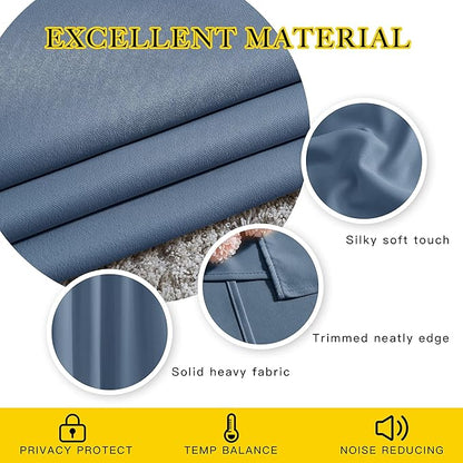 NICETOWN Blackout Living Room Curtains Extra Wide, Triple Weave Grommet Top Thermal Insulated Window Treatment Light Blocking Panels for Patio/Porch (Stone Blue, W80 x L84, Set of 2)