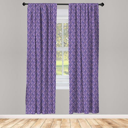 Ambesonne Geometric Curtains, Blossoming Flowers with Birth of Nature Season Theme Spring Summer, Window Treatments 2 Panel Set for Living Room Bedroom, Pair of - 28" x 84", Purple