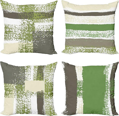 Ambesonne Grunge Throw Pillow Cushion Case Pack of 4, Abstract Design Simplistic Minimal Stripes Brushstrokes Contemporary, Modern Accent Double-Sided Digital Printing, 20", Slate Brown and Green