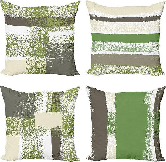 Ambesonne Grunge Throw Pillow Cushion Case Pack of 4, Abstract Design Simplistic Minimal Stripes Brushstrokes Contemporary, Modern Accent Double-Sided Digital Printing, 20", Slate Brown and Green