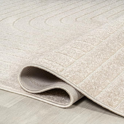 Eyely NCS101A-9SQ Scandinavian Odense Minimalist Angle Geometric Indoor Rug, Pet Friendly, Non-Shedding, Stain Resistant, Easy-Cleaning, Ivory/Cream, 9' Square, Indoor/Outdoor, Area Rug