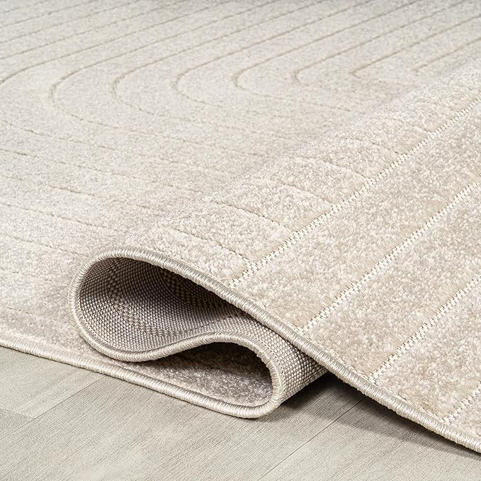 Eyely NCS101A-7R Scandinavian Odense Minimalist Angle Geometric Indoor Rug, Pet Friendly, Non-Shedding, Stain Resistant, Easy-Cleaning, Ivory/Cream, 7' Round, Indoor/Outdoor, Area Rug