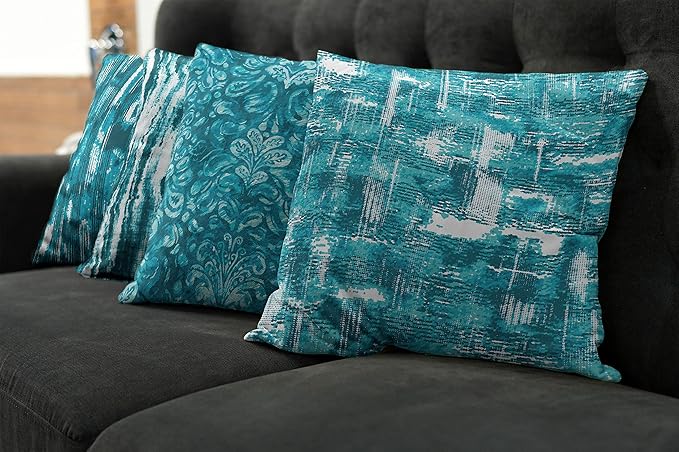Ambesonne Vintage Throw Pillow Cushion Case Pack of 4, Abstract Grunge Effect Brushstrokes and Waving Striping Stains Paisley Drops, Modern Accent Double-Sided Digital Printing, 24", Teal Turquoise