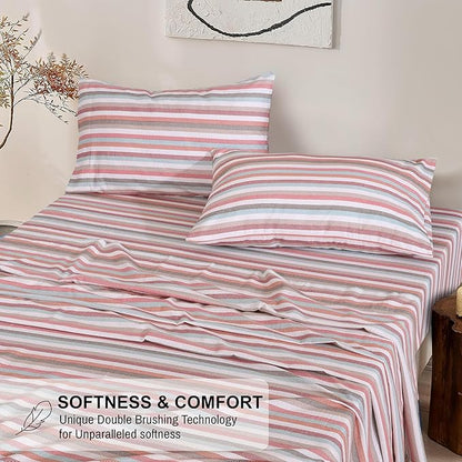 RUVANTI Flannel Sheets King Size - 100% Cotton Brushed King Size Sheets Set - Deep Pockets 16 Inches Bed Sheets - All Seasons Breathable & Extra Soft - Warm & Cozy, 4 Piece, Multi Chevron Stripe