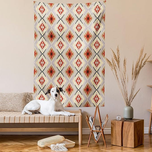 Ambesonne Tribal Tapestry, Prehistoric Motifs Traditional Pattern Artwork, Wall Hanging for Bedroom Living Room Dorm Decor, 60" X 80", Orange Maroon