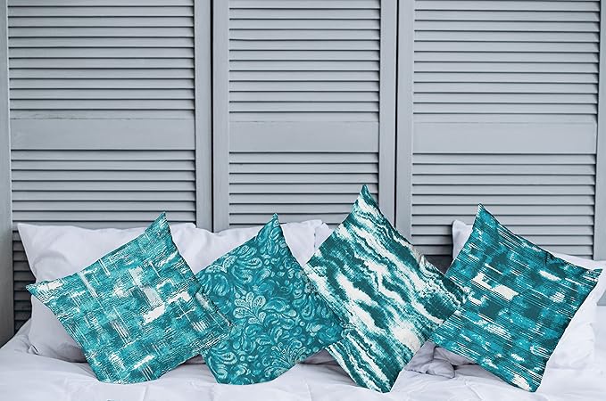 Ambesonne Vintage Throw Pillow Cushion Case Pack of 4, Abstract Grunge Effect Brushstrokes and Waving Striping Stains Paisley Drops, Modern Accent Double-Sided Digital Printing, 24", Teal Turquoise