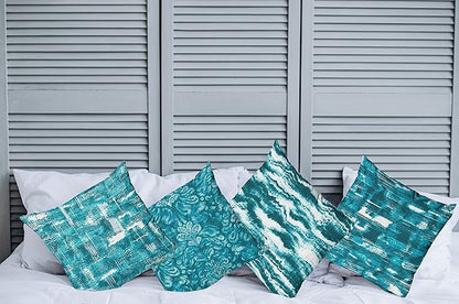 Ambesonne Vintage Throw Pillow Cushion Case Pack of 4, Abstract Grunge Effect Brushstrokes and Waving Striping Stains Paisley Drops, Modern Accent Double-Sided Digital Printing, 24", Teal Turquoise