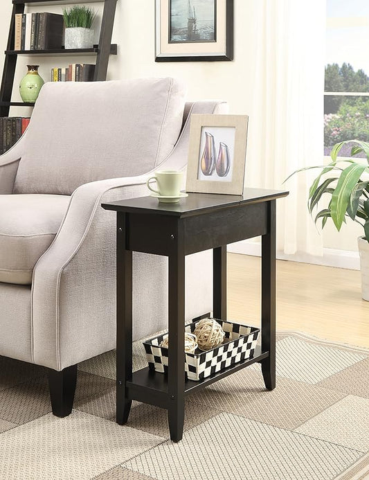 Convenience Concepts American Heritage Flip Top End Table 23.25" - Classic Narrow Chairside Accent with Hidden Storage & Lower Shelf for Traditional, Modern Living Room, Black