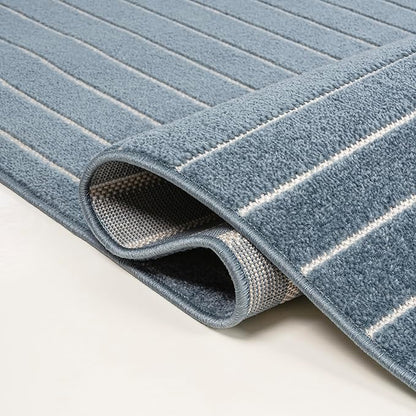 Eyely NCS101D-8 Odense High-Low Minimalist Angle Geometric Dark Blue/Cream 8 ft. x 10 ft. Indoor/Outdoor Area Rug, for Home, Backyard, Patio, Porch, Bedroom, Kitchen, Living Room