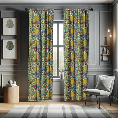 Ambesonne Garden Art Window Curtains, Whimsical Florist Pattern with Doodle Funny Plants Rich Summer Nature, Lightweight Decor 2-Panel Set with Rod Pocket, Pair of - 28" x 84", Multicolor