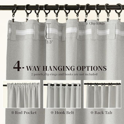 KangBang 84 Inch Wide Linen Blackout Curtains 2 PCs-Back Tab Rod Pocket Pleated Room Divider Drapes for Patio Sliding Glass Door, Neutral Light Gray Curtains for Villa/Cottage, 84x108 Inch