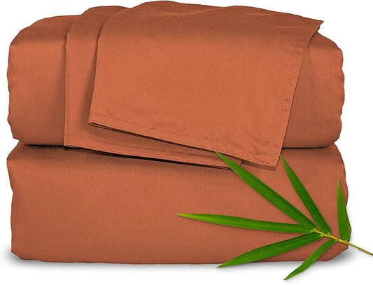King Sheets by Pure Bamboo, Genuine 100% Organic Viscose Derived from Bamboo Bed Sheet Set, Luxuriously Soft & Cooling, Double Stitching, Lifetime Quality Promise (King, Terracotta)