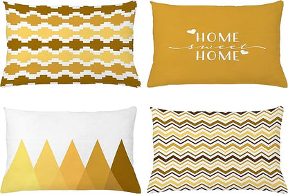 Ambesonne Modern Throw Pillow Cushion Case Pack of 4, Geometric Style Pattern of Triangles Zigzags Love Home Phrase Print, Modern Accent Double-Sided Printing, 20" x 12", Pale Orange Amber and White