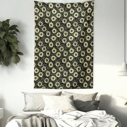 Lunarable Sunflower Tapestry Twin Size, Abstract Nature Inspired Illustration Bouquet Retro Composition, Wall Hanging Bedspread Bed Cover Wall Decor, Twin Size, Yellow Green