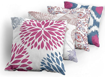 Ambesonne Vintage Throw Pillow Cushion Case Pack of 4, Bohemian Ornamental Leaves Dahlia Pattern Geometric Art Curlicue Motif, Modern Accent Double-Sided Digital Printing, 20", Pink and Dark Sky Blue