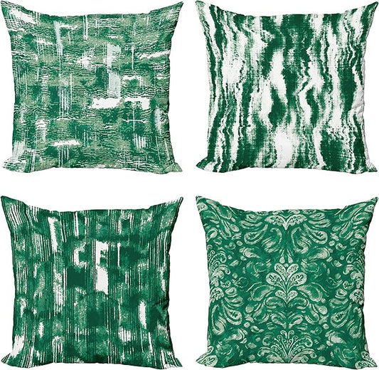 Ambesonne Vintage Throw Pillow Cushion Case Pack of 4, Abstract Grunge Effect Brushstrokes and Waving Striping Stains Paisley Drops, Modern Accent Double-Sided Digital Printing, 18", Forest Green