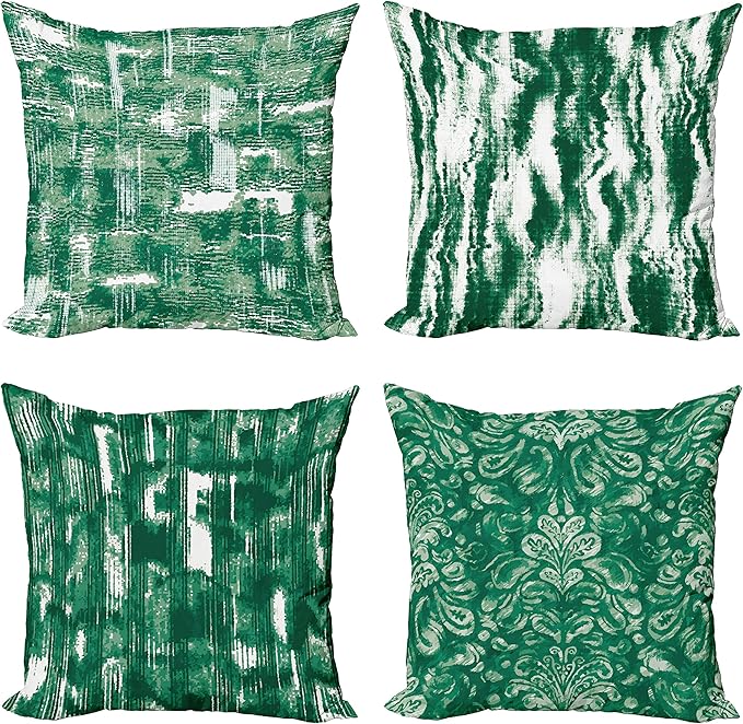 Ambesonne Vintage Throw Pillow Cushion Case Pack of 4, Abstract Grunge Effect Brushstrokes and Waving Striping Stains Paisley Drops, Modern Accent Double-Sided Digital Printing, 16", Forest Green