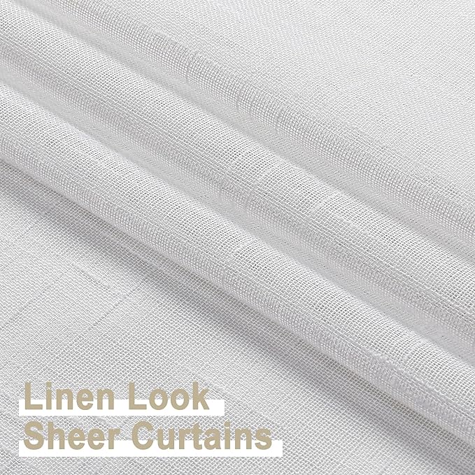 Aiyufeng Kirei Linen White Sheer Curtains - 2 Pieces, Elegant, Natural Light Flow, Rich Quality Material, Highly Durable Window Curtain Panels for Bedroom/Living Room (40" W x 63" L, Pure White)
