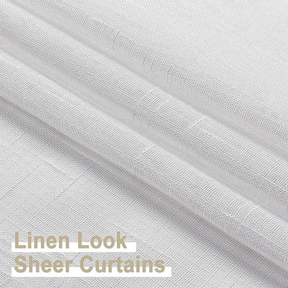 Aiyufeng Kirei Linen White Sheer Curtains - 2 Pieces, Elegant, Natural Light Flow, Rich Quality Material, Highly Durable Window Curtain Panels for Bedroom/Living Room (40" W x 63" L, Pure White)