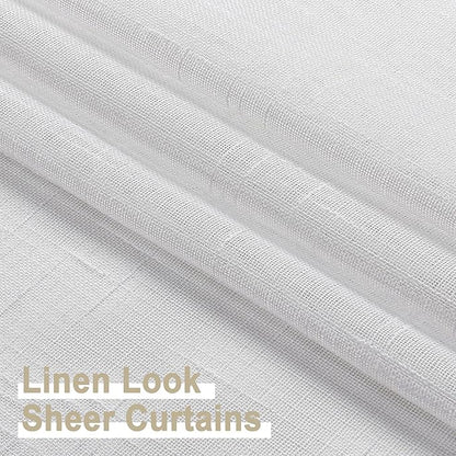 Aiyufeng Kirei Faux Linen Sheer Valances, Farmhouse Kitchen Valance Sheer Curtain 14 Inch Length 1 Panel, Soft Slub Textured Valance for Small Windows Basement Bedroom, 60X14 Inch, 1 Piece, White