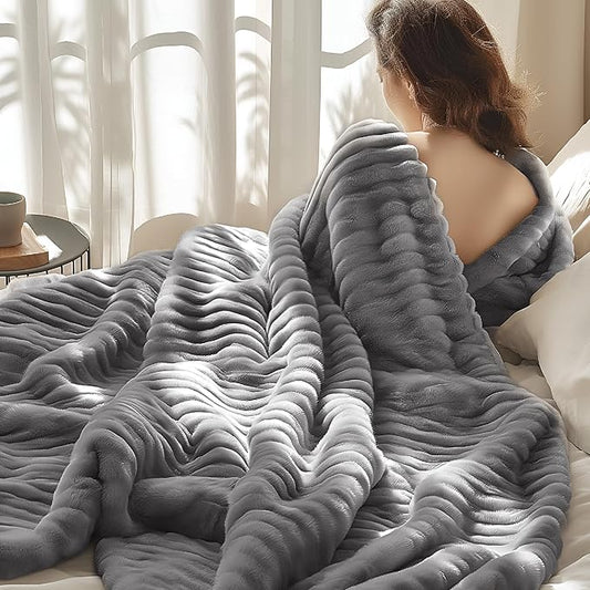 Bedsure GentleSoft Frost Gray Fleece Blanket for Couch -Cozy Soft Blankets for Women, Cute Small Throws for Girls, 60x80 Inches