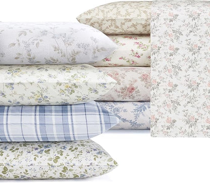 Laura Ashley - Flannel Sheets Twin Size, Anti-Pilling & Wrinkle Resistant Cotton, Touchably Soft for All-Season Comfort - Bed Sheets with Matching Pillowcase & Fitted Sheet (Fawna Grey)