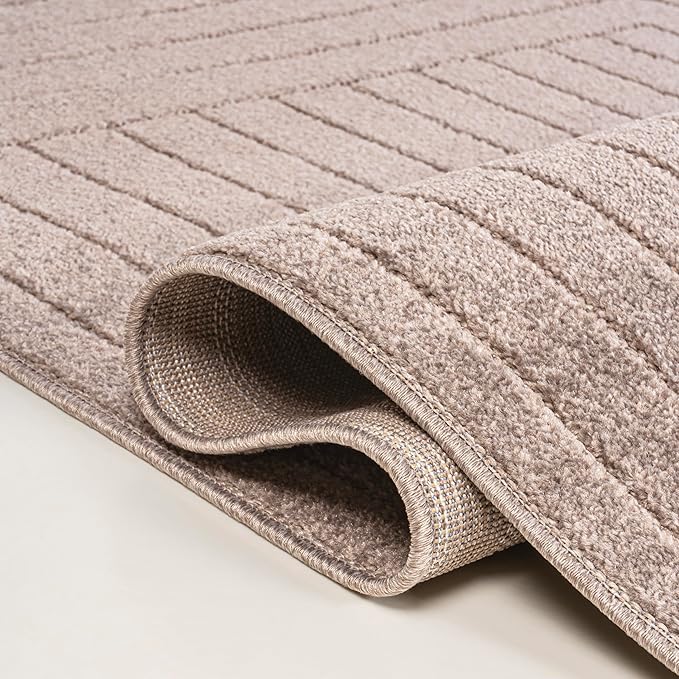 Eyely NCS101C-4 Odense High-Low Minimalist Angle Geometric Light Taupe 4 ft. x 6 ft. Indoor/Outdoor Area Rug, for Home, Backyard, Patio, Porch, Bedroom, Kitchen, Living Room