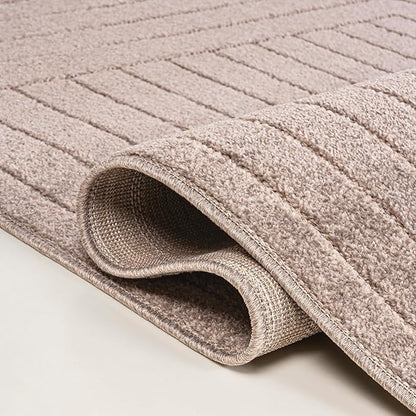 Eyely NCS101C-8 Odense High-Low Minimalist Angle Geometric Light Taupe 8 ft. x 10 ft. Indoor/Outdoor Area Rug, for Home, Backyard, Patio, Porch, Bedroom, Kitchen, Living Room