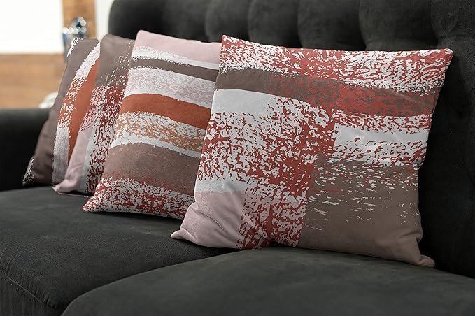 Ambesonne Grunge Throw Pillow Cushion Case Pack of 4, Abstract Design Simplistic Minimal Stripes Brushstrokes Contemporary, Modern Accent Double-Sided Digital Printing, 24", Taupe Paprika and Rose