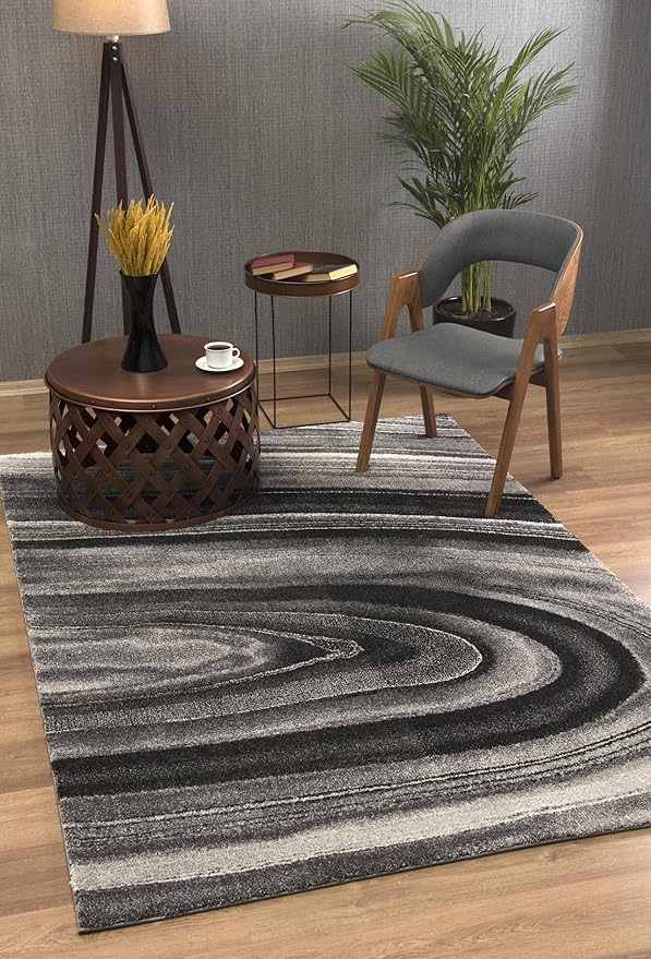 RUG BRANCH New Zealand Plush 5' x 8' (5'3" X 7'5") Scandinavian Indoor Area Rug, Contemporary, Grey Black - Living Room, Bedroom, Dining Room, and Kitchen