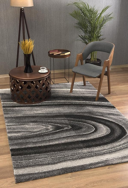 RUG BRANCH New Zealand Plush 5' x 8' (5'3" X 7'5") Scandinavian Indoor Area Rug, Contemporary, Grey Black - Living Room, Bedroom, Dining Room, and Kitchen