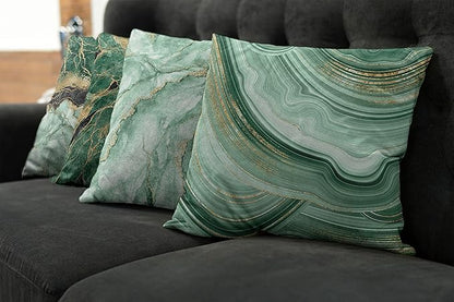 Ambesonne Marble Print Throw Pillow Cushion Case Pack of 4, Abstract Look Nature Stone Ornaments Modern with Minty Details Print, Modern Accent Double-Sided Digital Printing, 18", Jade Green Dark Grey