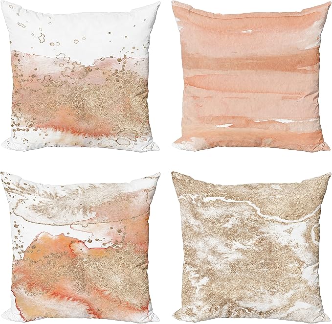Ambesonne Marble Print Throw Pillow Cushion Case Pack of 4, Pastel Colored Ornament of Stains Blots and Brushstrokes Modern Art, Modern Accent Double-Sided Digital Printing, 20", Peach Tan and White