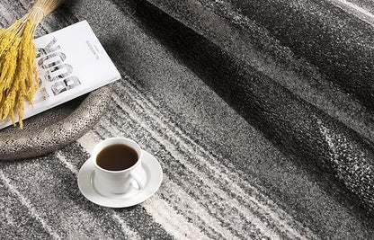 RUG BRANCH New Zealand Plush 5' x 8' (5'3" X 7'5") Scandinavian Indoor Area Rug, Contemporary, Grey Black - Living Room, Bedroom, Dining Room, and Kitchen