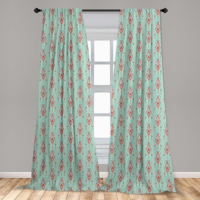 Ambesonne Southwestern Curtains, Vintage Tribal Triangles Peruvian Mexican Traditional Motifs in Pastel Colors, Window Treatments 2 Panel Set for Living Room Bedroom, Pair of - 28" x 95", Teal Red