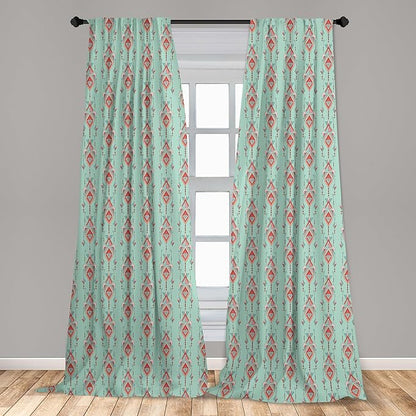 Ambesonne Southwestern Curtains, Vintage Tribal Triangles Peruvian Mexican Traditional Motifs in Pastel Colors, Window Treatments 2 Panel Set for Living Room Bedroom, Pair of - 28" x 63", Teal Red