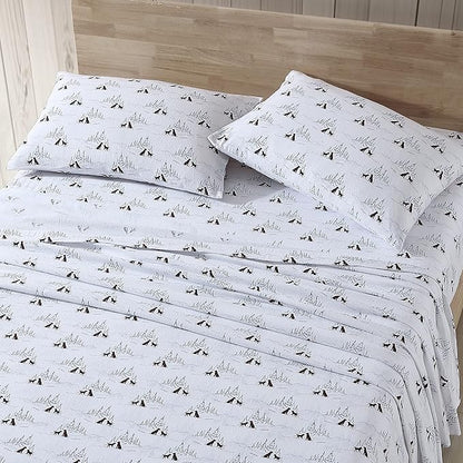 Eddie Bauer - Twin Sheets, Cotton Flannel Bedding Set, Brushed For Extra Softness, Cozy Home Decor (Dog Friends White, Twin)