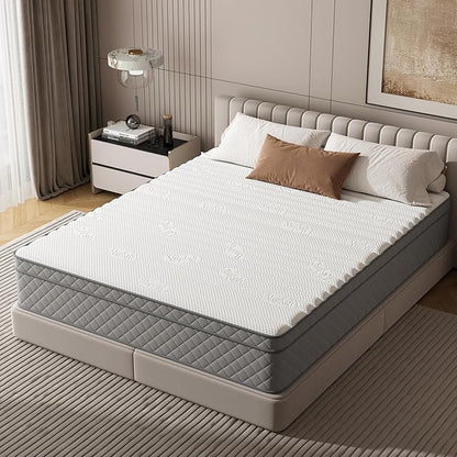 PurrJoys Queen Mattress, 12 Inch Hybrid Queen Size Mattress with Cooling Gel Memory Foam and Pocket Springs, CertiPUR-US Certified, Medium Firm