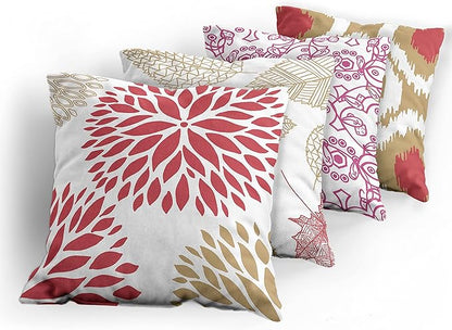 Ambesonne Vintage Throw Pillow Cushion Case Pack of 4, Bohemian Ornamental Leaves Dahlia Pattern Geometric Art Curlicue Motif, Modern Accent Double-Sided Digital Printing, 18", Dark Pink and Camel