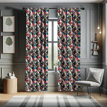 Ambesonne Animal 2 Panel Curtain Set, Colorful Exotic Birds Cockatoo Flamingo Macaw Parrot Toucan Tropic Wildlife Art, Window Treatment Living Room Bedroom Decor, Pair of - 28" x 95", Red Grey