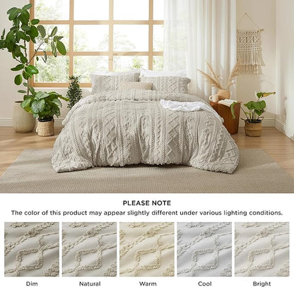 Bedsure Tufted Boho Comforter Set Oversized King - Linen Boho Bed Set, GentleSoft™ 3 Pieces Farmhouse Shabby Chic Embroidery Bedding, Gifts for Woman, Soft Jacquard Comforter for All Seasons