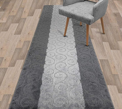 Custom Size Modern Runner Rug Carpet for Hallway Entryway Foyer Kitchen, Slip Resistant Latex Rubber Backed 31 inch Wide X Customized Length, Scroll Grey, 31 inch X 16 feet
