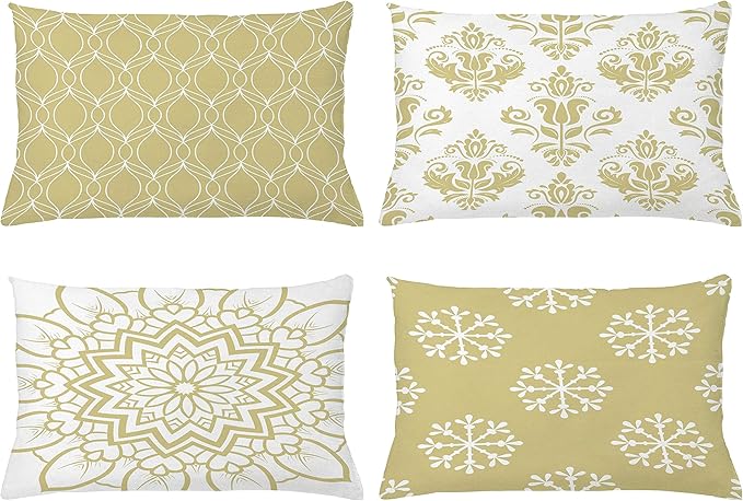 Ambesonne Retro Throw Pillow Cushion Case Pack of 4, Trellis Grid Medieval Floral Damask Mandala Flower Ornament in Modern Monochrome, Modern Accent Double-Sided Printing, 20" x 12", Pale Khaki