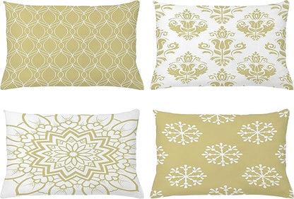 Ambesonne Retro Throw Pillow Cushion Case Pack of 4, Trellis Grid Medieval Floral Damask Mandala Flower Ornament in Modern Monochrome, Modern Accent Double-Sided Printing, 20" x 12", Pale Khaki