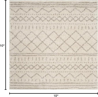 SAFAVIEH Arizona Shag Collection Area Rug - 10' Square, Ivory & Beige, Moroccan Design, Non-Shedding & Easy Care, 1.6-inch Thick Ideal for High Traffic Areas in Living Room, Bedroom (ASG741A)