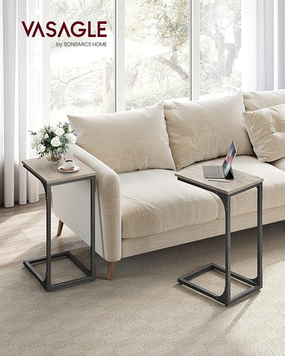 VASAGLE C-Shaped End Table Set of 2, Small Side Table for Couch, Sofa Table with Metal Frame for Living Room, Bedroom, Bedside, Greige and Black